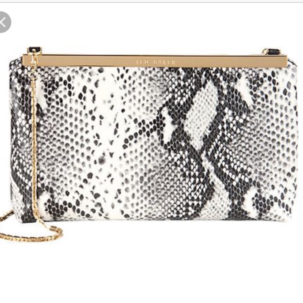Ted Baker Black and White Snake Print Crossbody Bag with Gold Trim